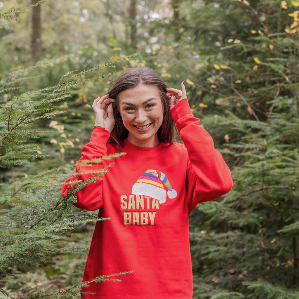 Embroidered Santa Baby Christmas Sweatshirt in Red