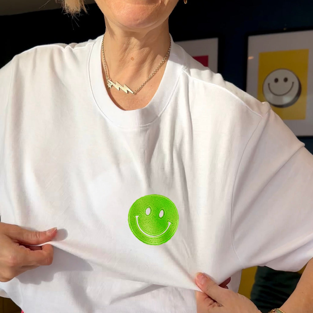 BLEACHED SMILY FACE PRINTED TEE 25SS Organic White T Shirt with 