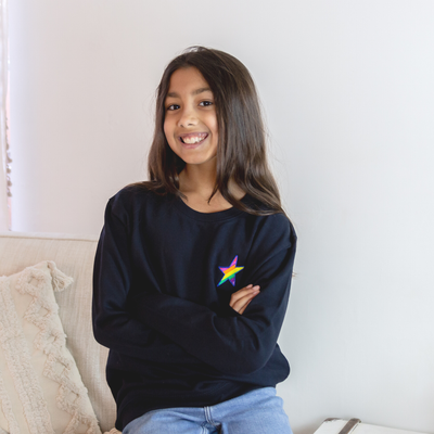 Kids Embroidered Star Sweatshirt in Black