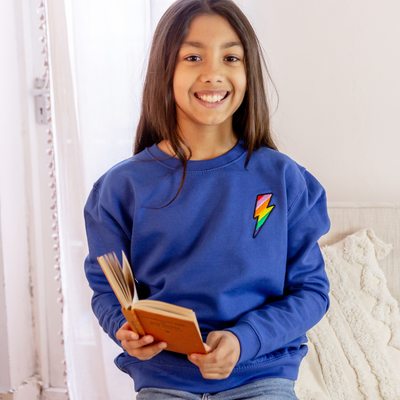 Kids Embroidered Lightning Bolt Sweatshirt in Royal Blue