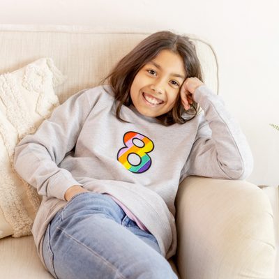 Kids Personalised Rainbow Age Embroidered Sweatshirt Grey
