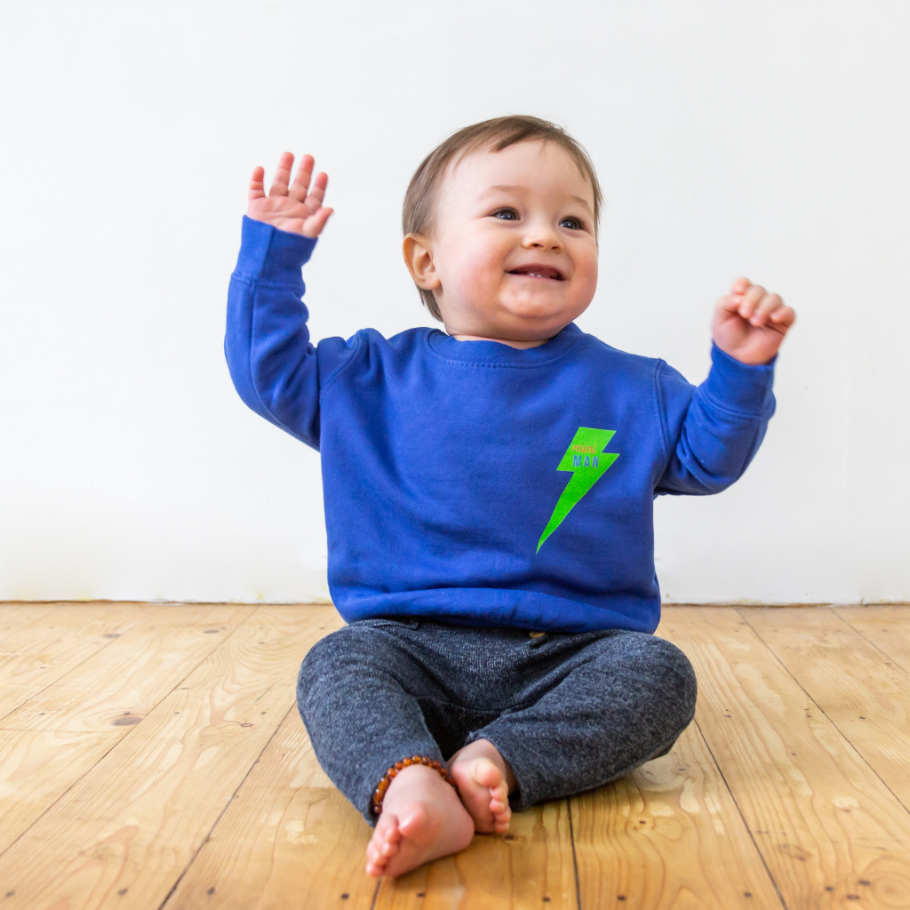 Mini man lightning bolt sweatshirt in royal blue