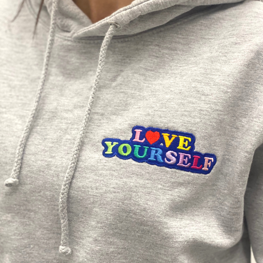Love yourself online embroidered hoodie
