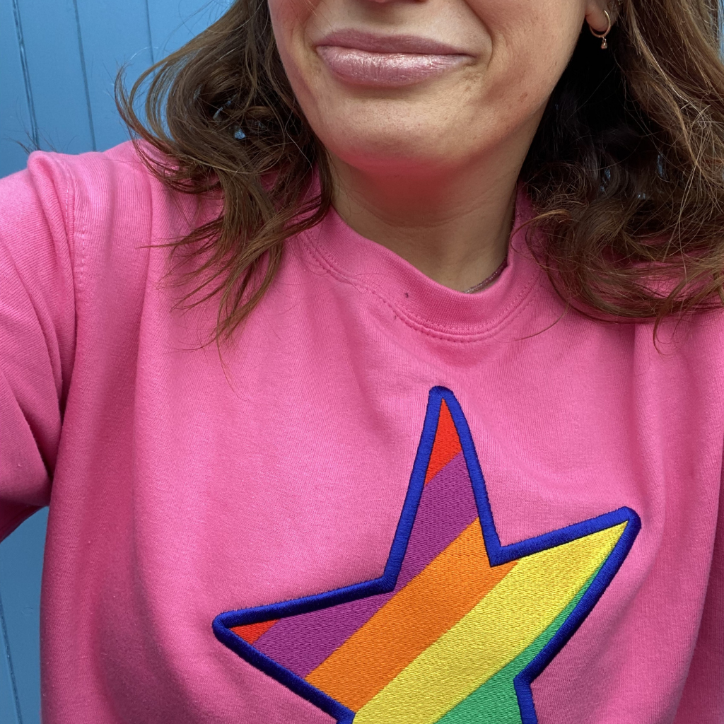 Pink rainbow sweatshirt sale