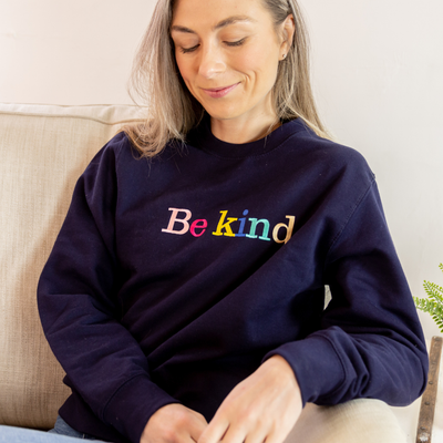 Be Kind Embroidered Letters Navy Sweatshirt