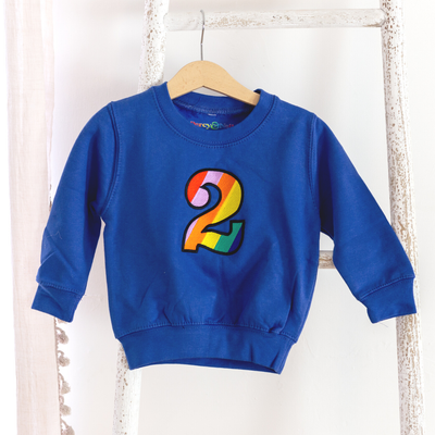 Kids Personalised Rainbow Age Embroidered Sweatshirt Royal Blue