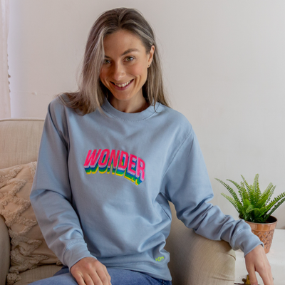Wonder Sweatshirt in Pale Blue With Neon Embroidery