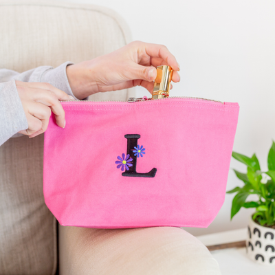 Personalised Pouch With Embroidered Floral Initial