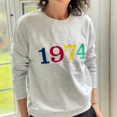 Embroidered Year of Birth Sweatshirt Ash Grey or White