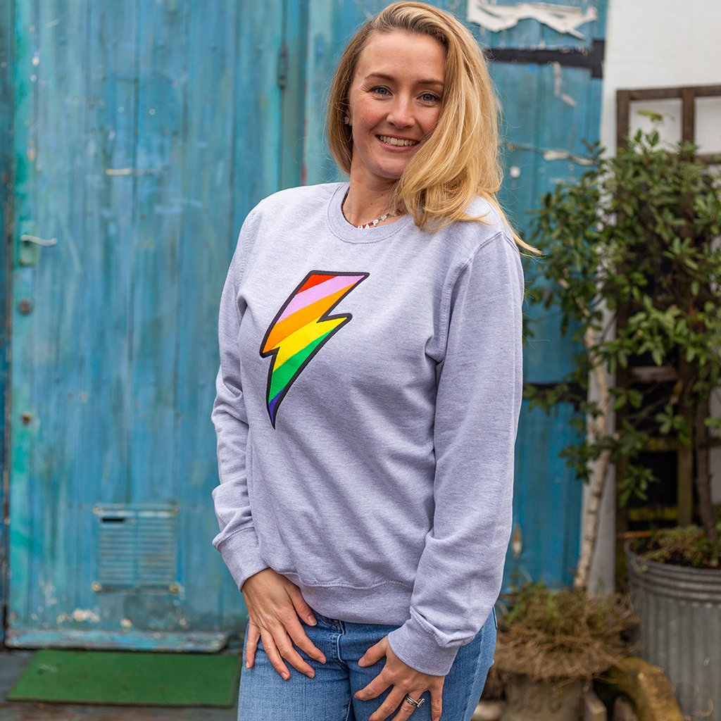 Grey Embroidered Rainbow Lightning Bolt Sweatshirt percyandnell