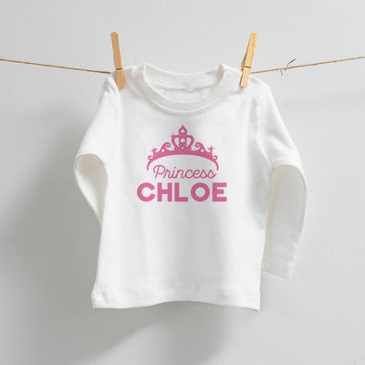 Personalised Princess Long Sleeved White T-Shirt with Pink Design