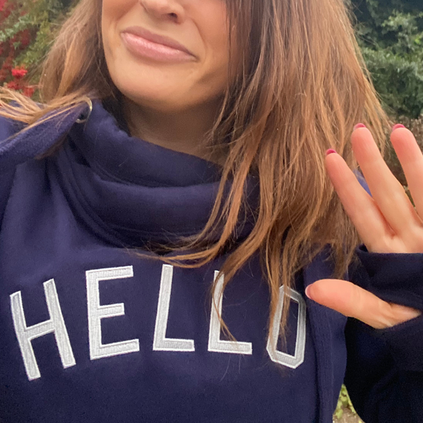 Hello cowl neck hoodie best sale