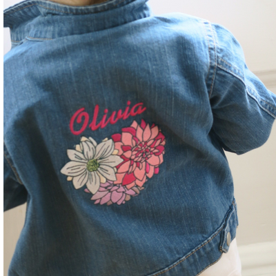 Personalised Organic Denim Jacket with Rose