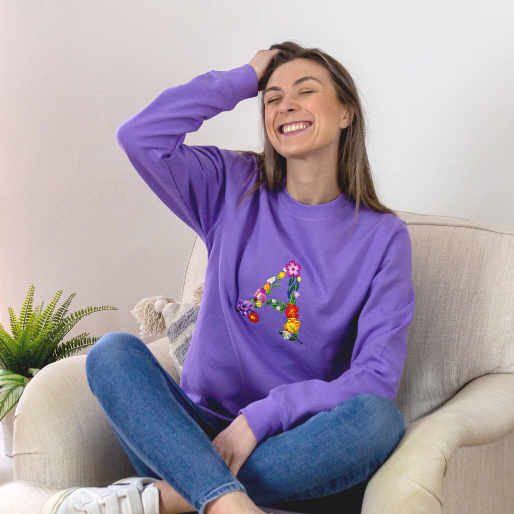 Embroidered Floral Initial Sweatshirt 