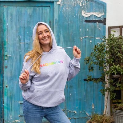 Rainbow Peace and Love Hoodie with Pockets