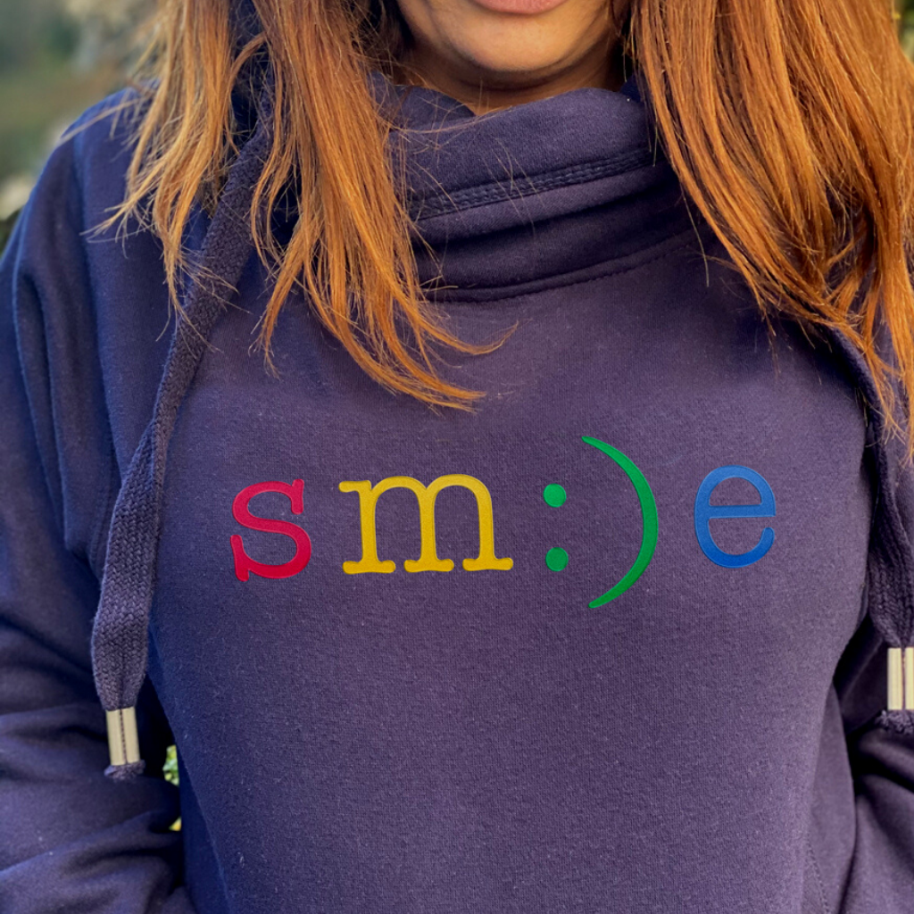 Rainbow Smile Embroidered Cowl Neck Hoodie – percyandnell